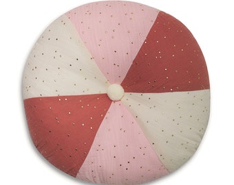 Colorful Pillow – muslin cushion, round cushion, decorative pillow - Round Pink