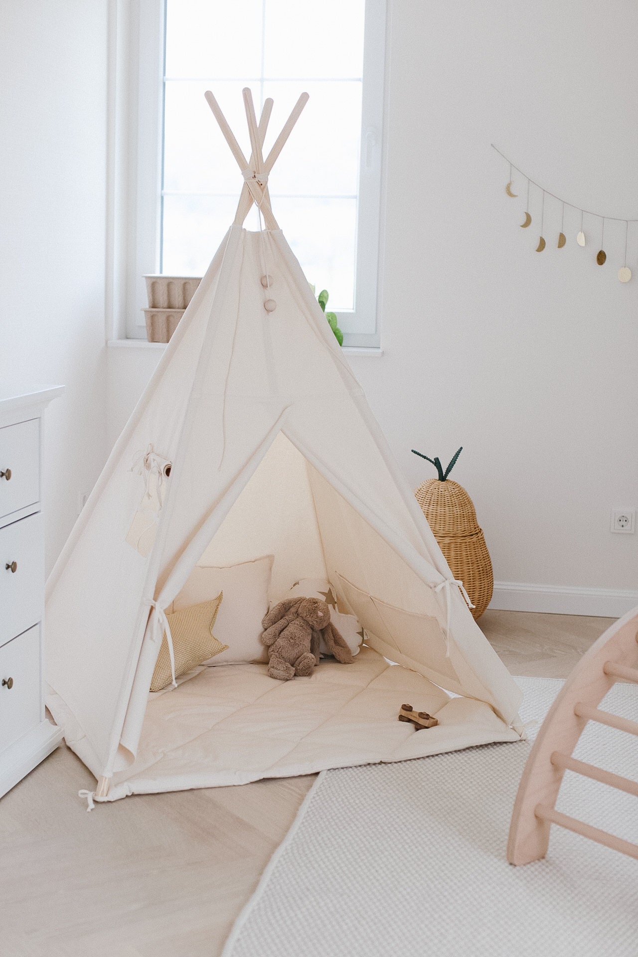 Teepee Set With Floor Mat Natural Beige Etsy