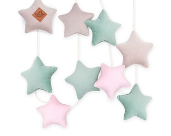 Slinger – fluwelen sterren, vlaggetjes, slingersterren, kinderkamerdecoratie, wanddecoratie - Velvet Pastel Stars