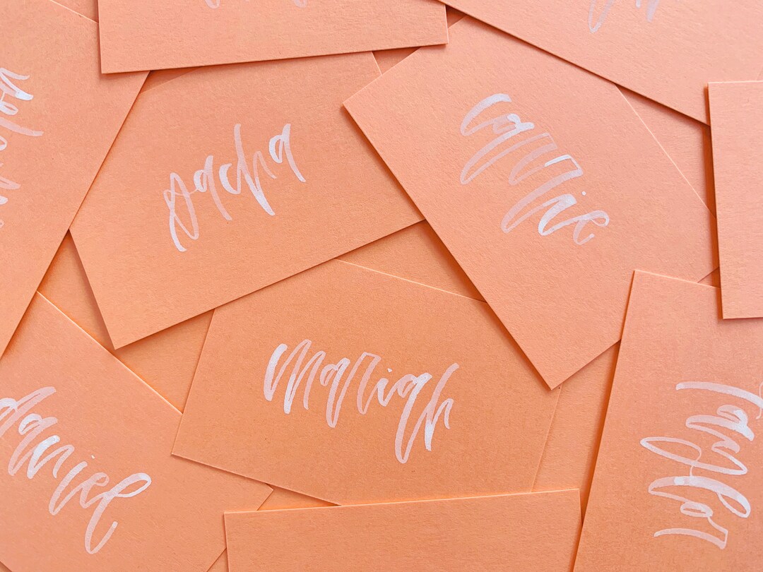 Handwritten Flat Place Cards (coral Cardstock With White Ink Lettering ...
