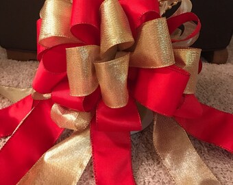 Christmas Tree Bow Topper - Red & Gold Ribon