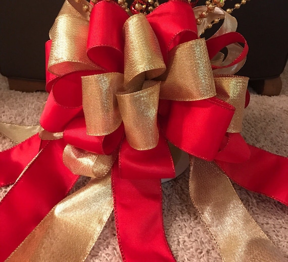 Christmas Tree Bow Topper - Red & Gold Ribon