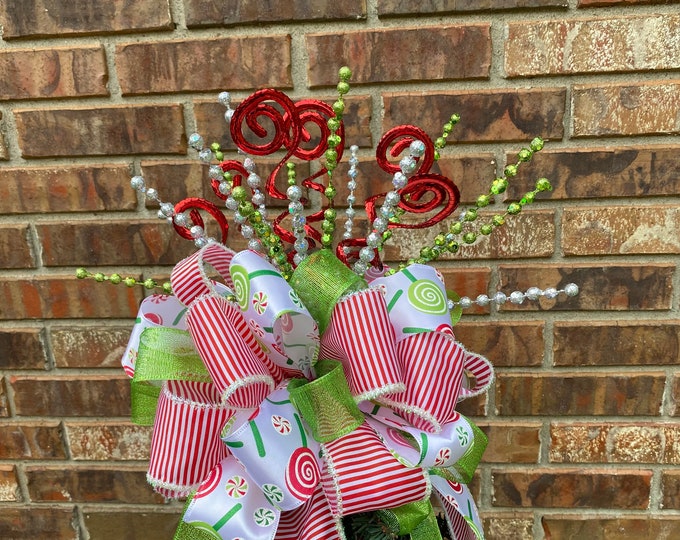 Christmas Tree Bow Topper Red/lime Green Lollipop Ribbon Etsy