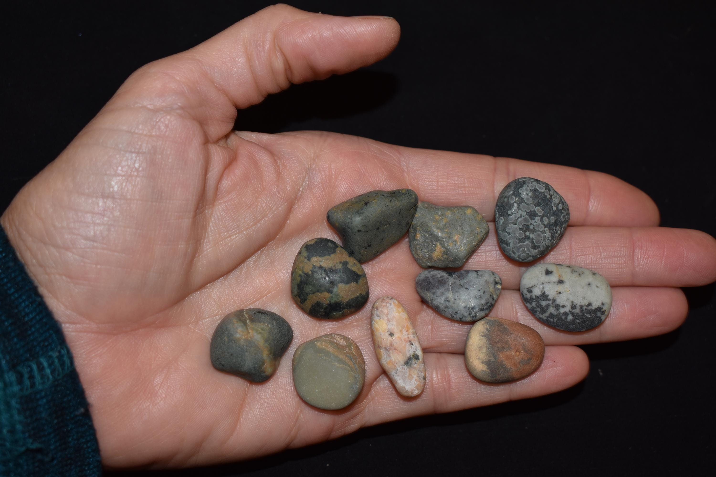 small unusual rocks, grey, green, orange, jewelry or crafting stones, pebble art