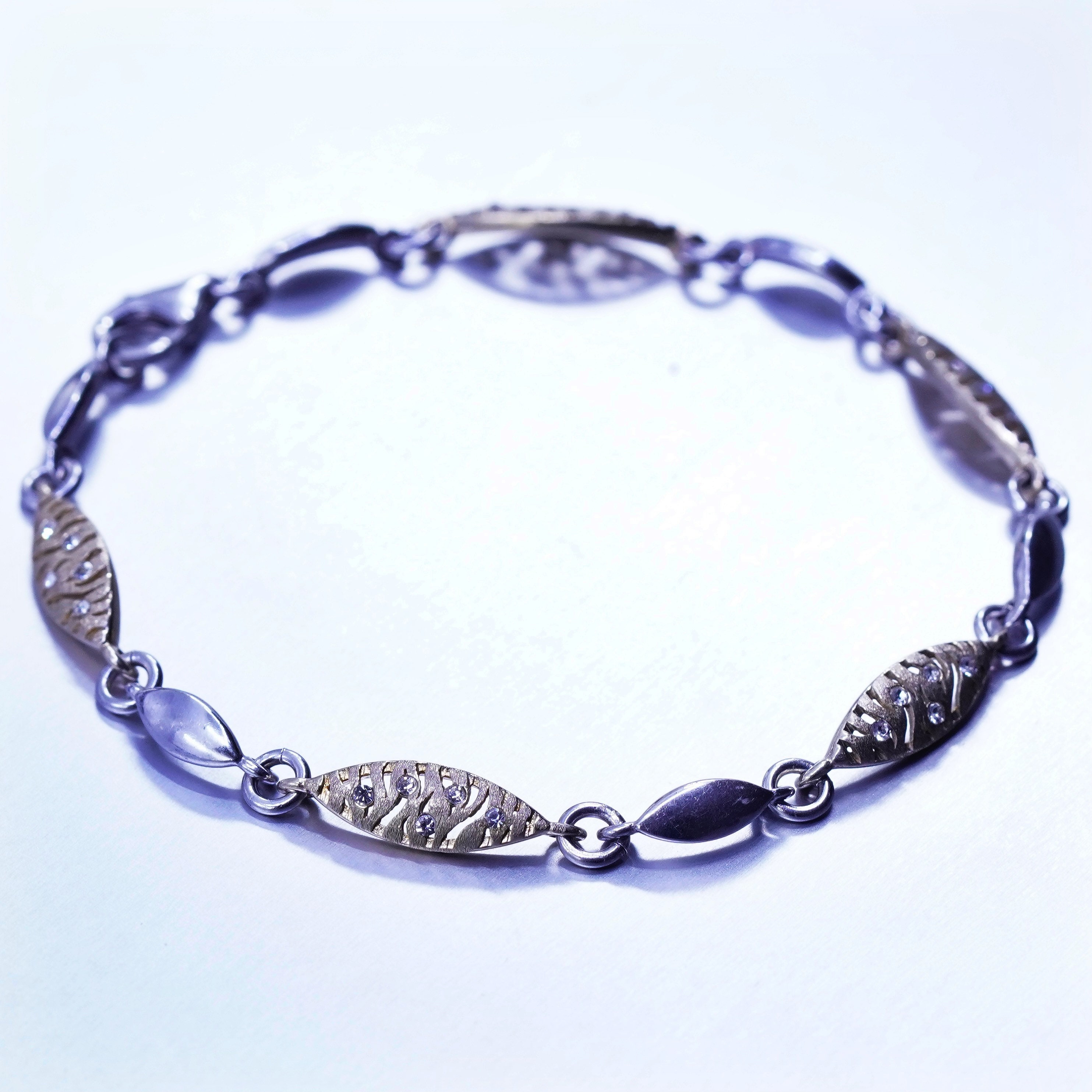 7.5”, 6mm, Vintage Italy Two Tone Sterling 925 Silver Tennis