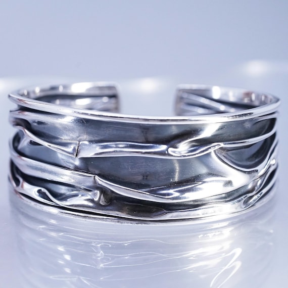 5.75”, Vintage Mexican Oxidized Sterling 925 Silver Bracelet, Wide