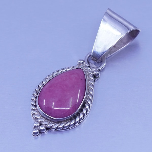 antique Native American Navajo H. Spencer Sterling 925 silver handmade teardrop Rhodochrosite pendant, stamped Sterling T Spencer