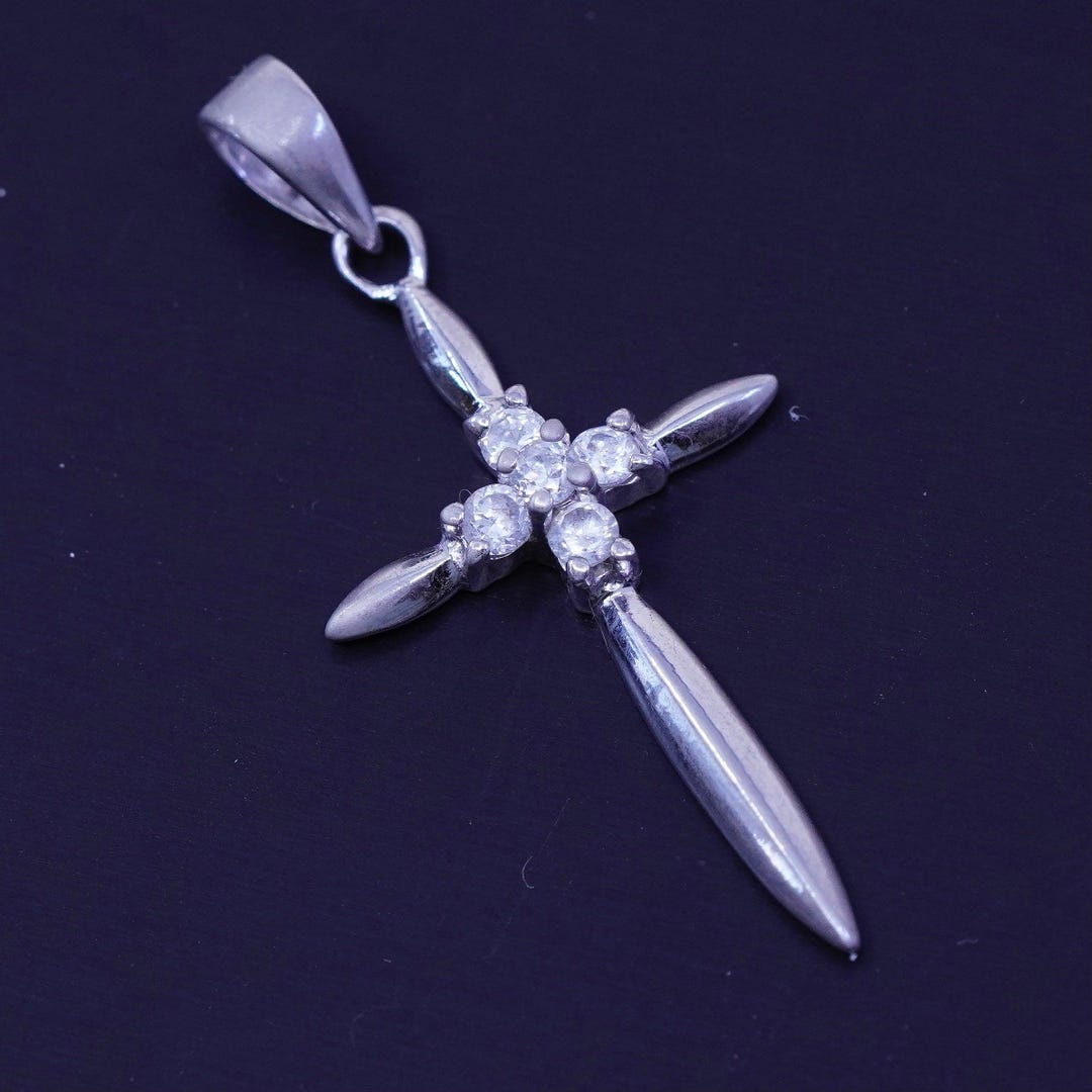 Antique Sterling 925 Silver Cross Pendant With Cz, Stamped 925 - Etsy