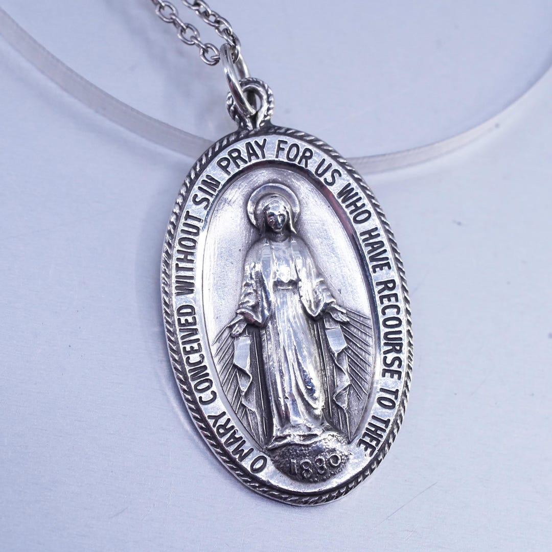 Vintage Sterling 925 Silver Handmade Necklace With Virgin Mary Pendant ...