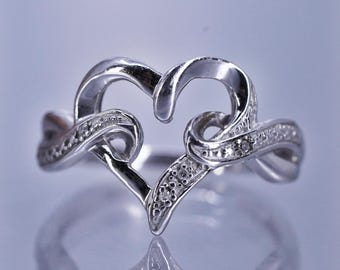 Größe 7,25, vintage Sterling 925 Silber Ehering, Herz mit Diamant