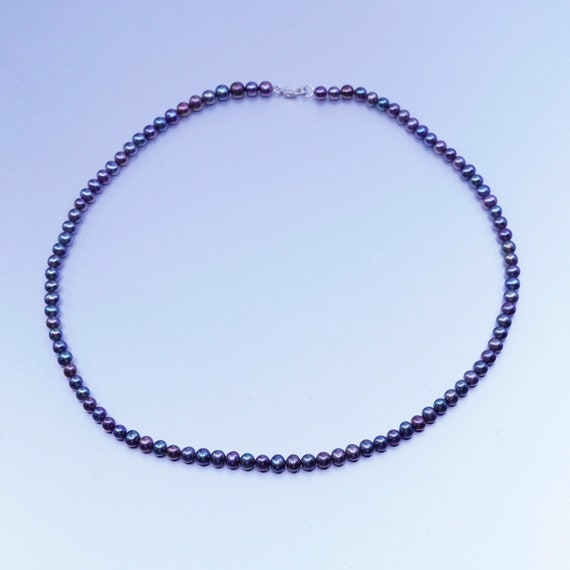 18”, vintage freshwater 5mm black pearl necklace … - image 4
