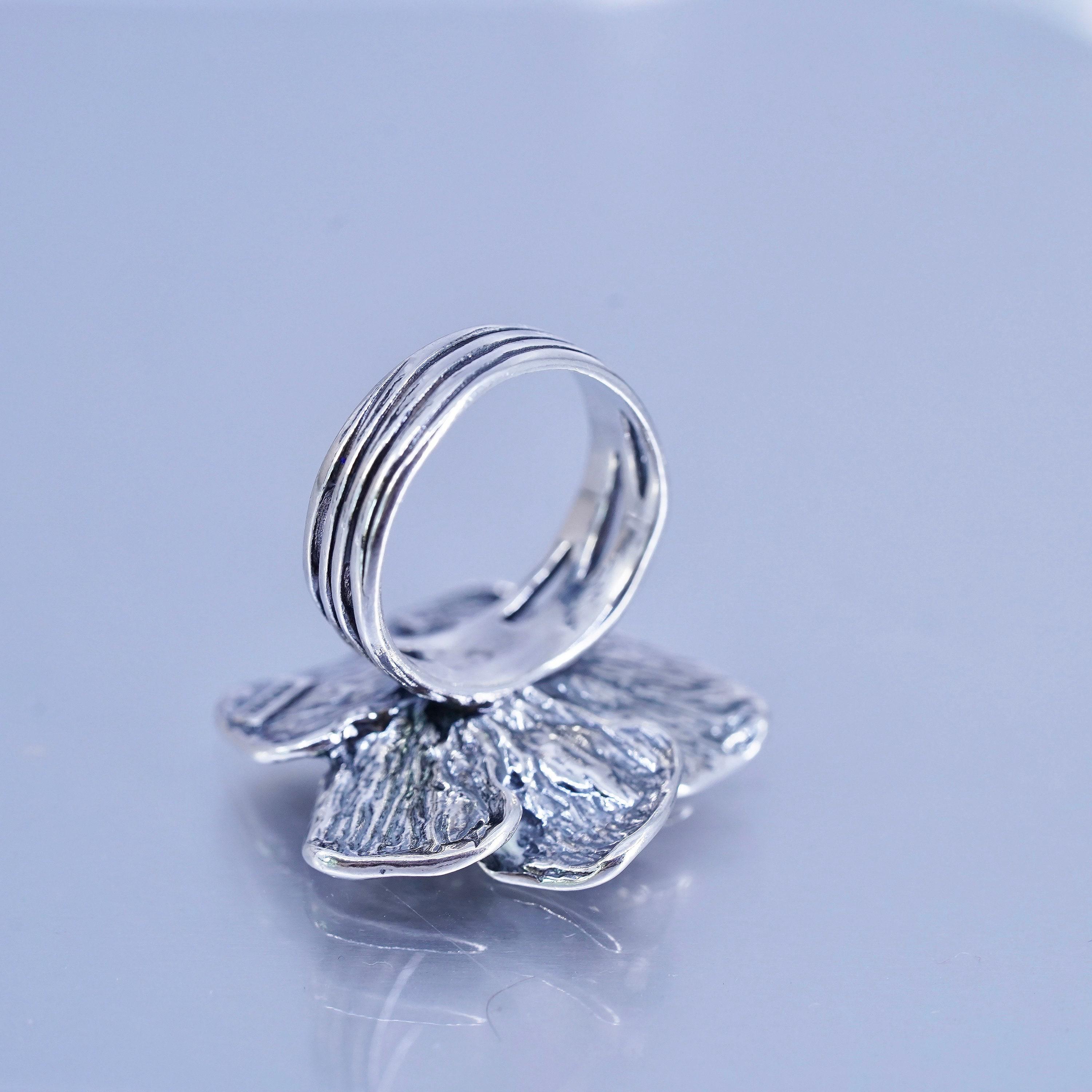Size 7, Opulenza Jewelry Sterling Silver Ring, Handmade Flower 925