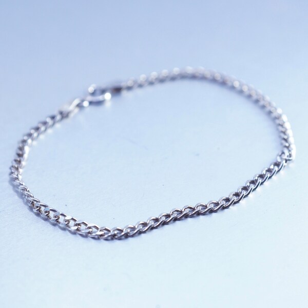 7”, 3mm, Vintage Italy milor Sterling 925 silver handmade bracelet, men’s curb link chain, stamped Italy 925 milor