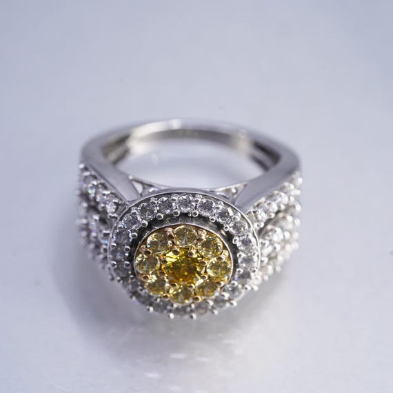 Size 9.25, vintage SJD Sterling 925 silver statement ring with cluster citrine, stamped 925 SJD View 5
