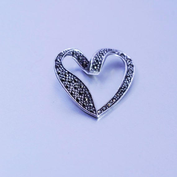 antique sterling 925 silver heart pendant with ma… - image 3