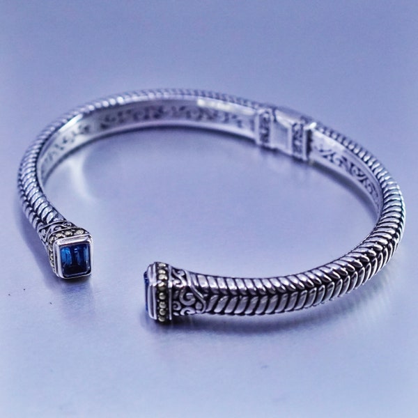 6.75”, SAMUEL BENHAM (BJC) 925 Sterling Silver And 18K Gold & Blue Topaz Wheat cuff Bracelet, stamped 18K 925