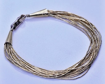 6.75”, Vintage vermeil gold over Sterling 925 silver handmade bracelet, multi strands liquid chain, stamped Sterling