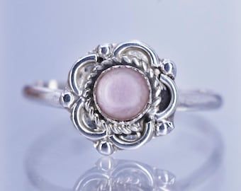 Talla 7, Anillo vintage hecho a mano en plata de ley 925 con nácar rosa
