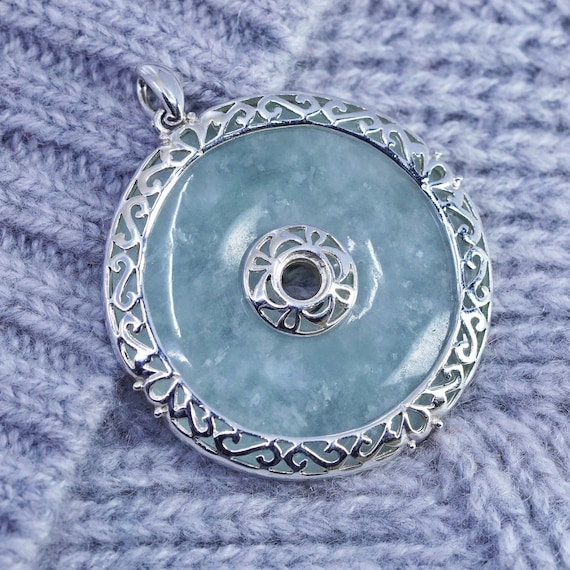 antique sterling 925 silver pendant with round ja… - image 1