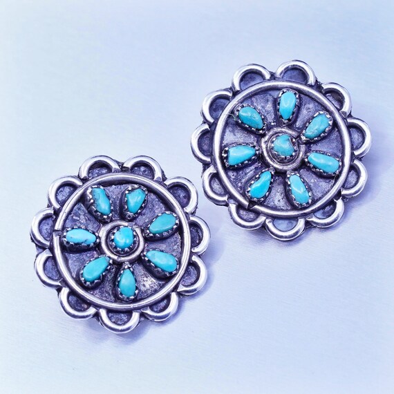 Sterling Silver Turquoise Earrings Flower Design Sterling Silver Turquoise Earrings Flower Design