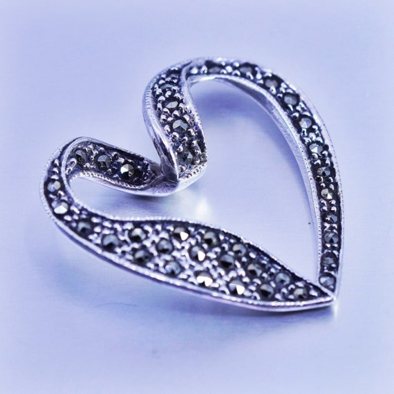 antique sterling 925 silver heart pendant with ma… - image 1