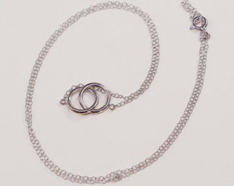 18” 1mm, Vtg Sterling Silver Necklace, 925 Circle Chain W/ Circle Pendant