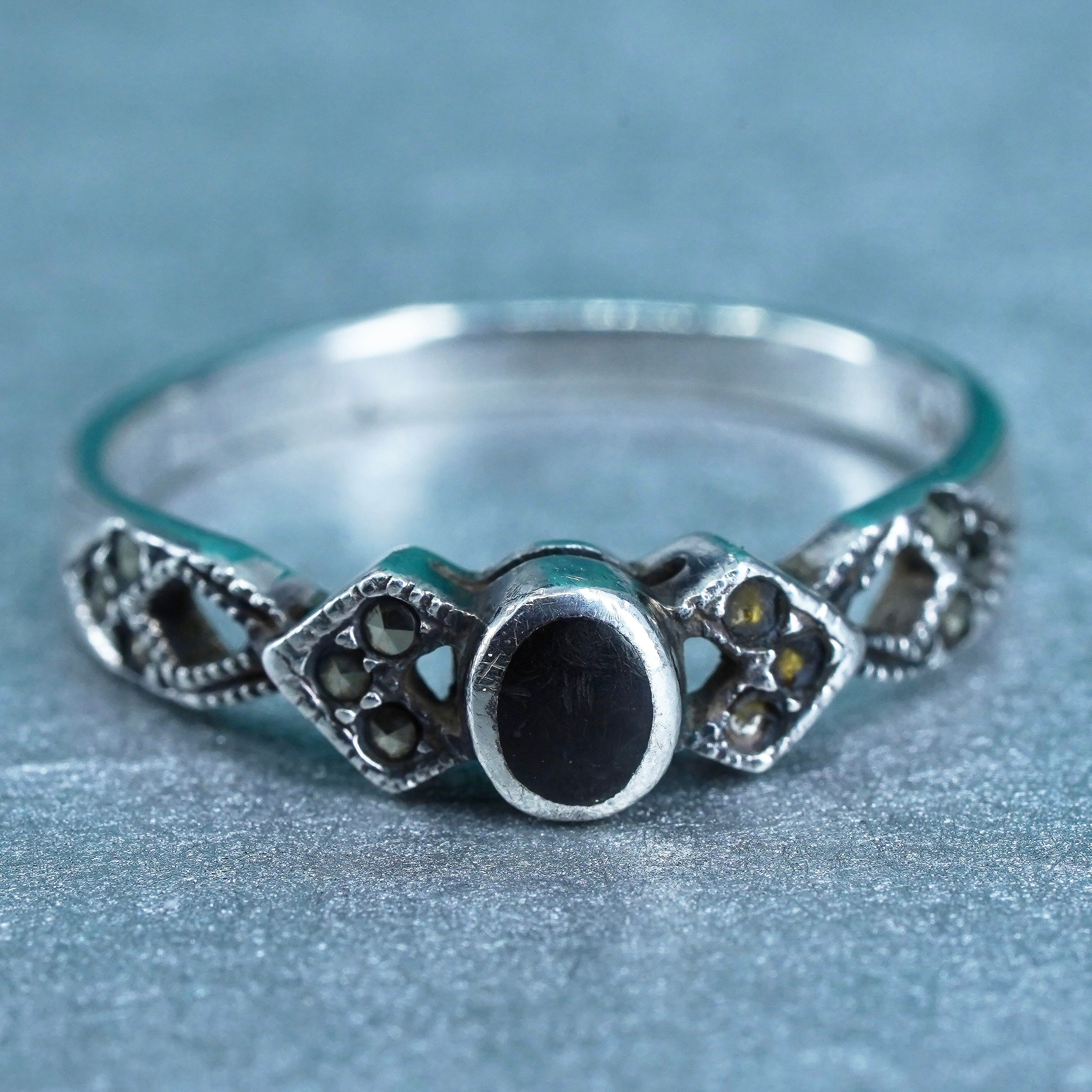 Onyx Marcasite Ring - Etsy