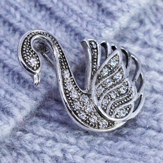 Vintage sterling silver handmade brooch, 925 swan… - image 1