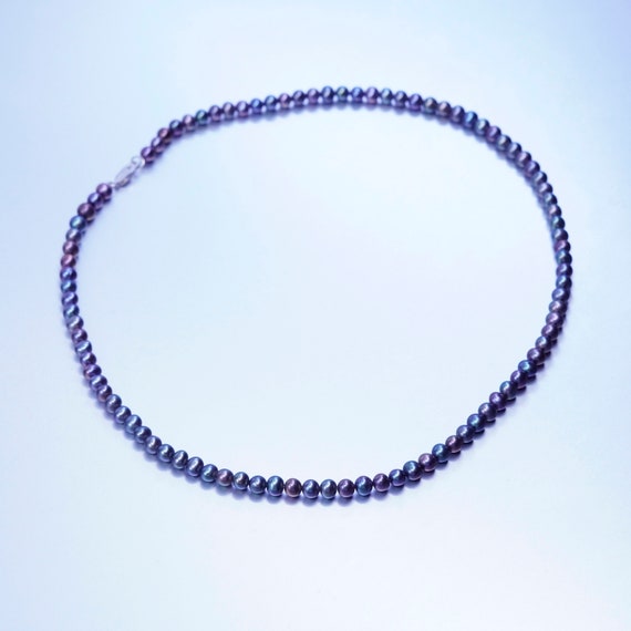 18”, vintage freshwater 5mm black pearl necklace … - image 6