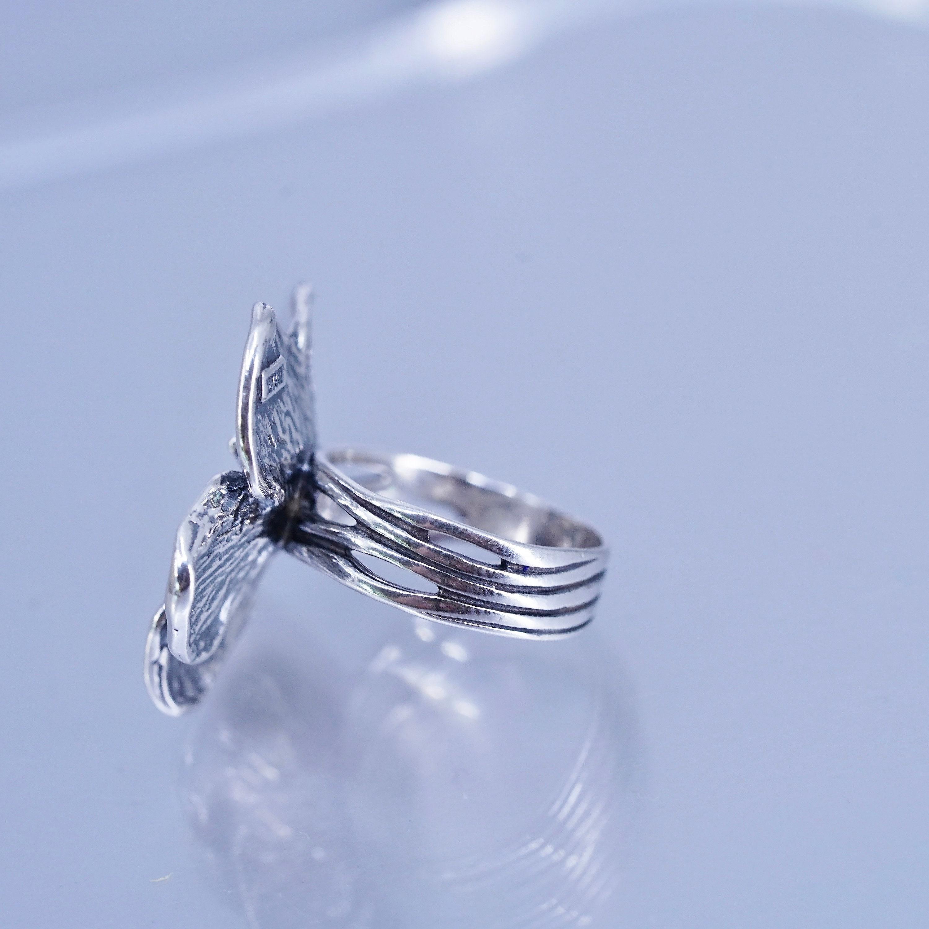 Size 7, Opulenza Jewelry Sterling Silver Ring, Handmade Flower 925