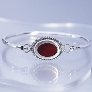 Bracelet mexicain de 7,25 pouces en argent sterling 925, jonc à charnière avec jaspe rouge