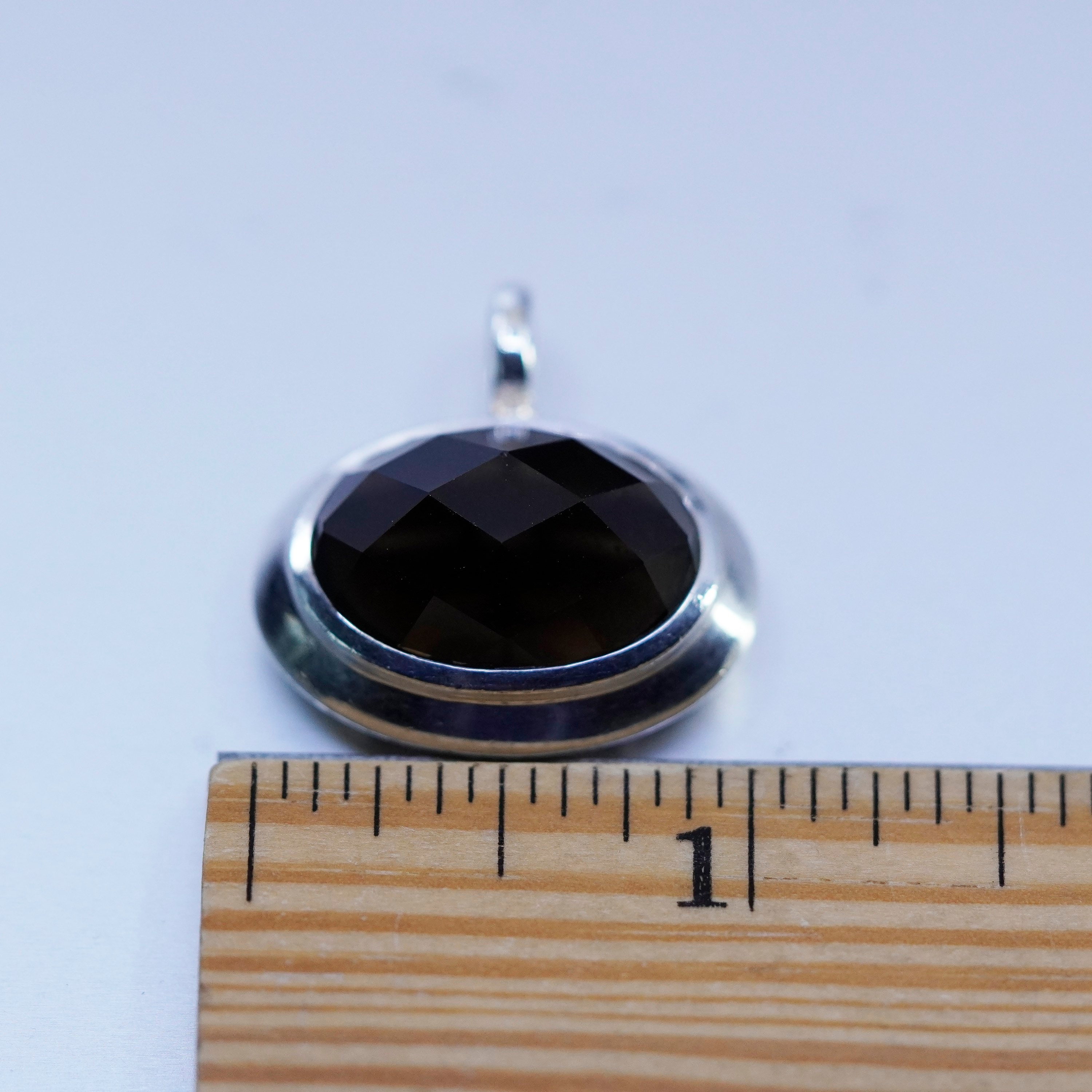 Elle Sterling Silver Handmade Pendant With Checker Cut Smoky