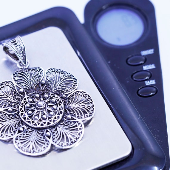 antique sterling 925 silver filigree flower pendant c… - Gem