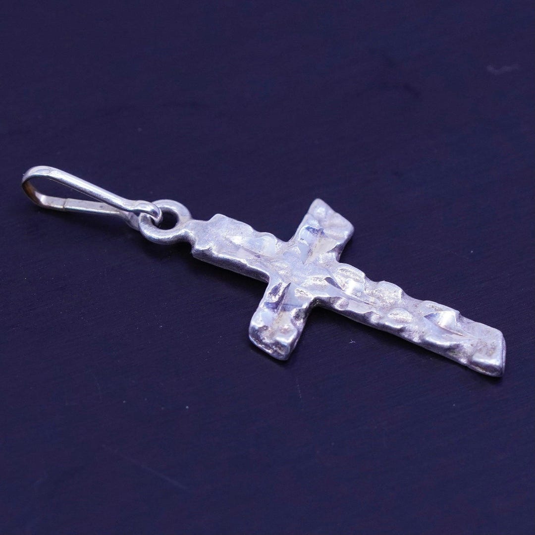 Vintage Sterling 925 Silver Handmade Textured Cross Pendant - Etsy