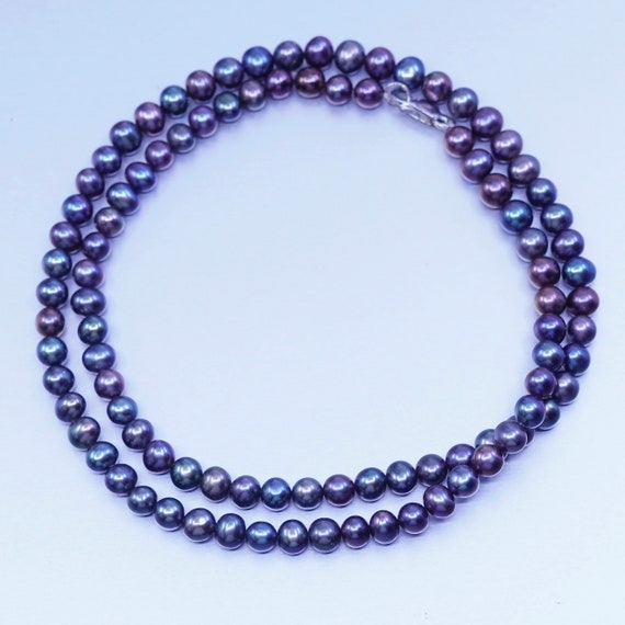 18”, vintage freshwater 5mm black pearl necklace … - image 1