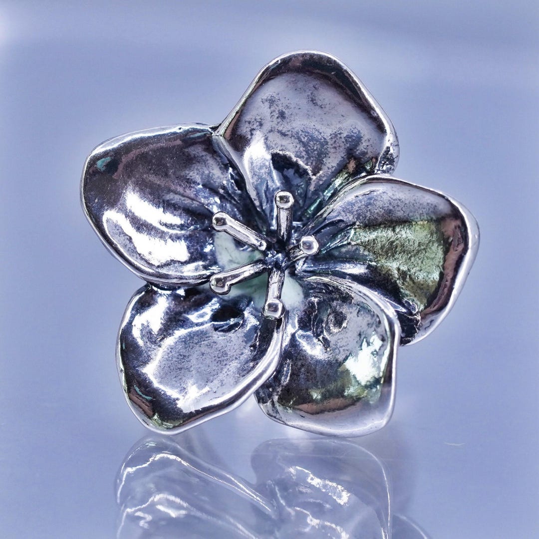 Size 7, Opulenza Jewelry Sterling Silver Ring, Handmade Flower 925