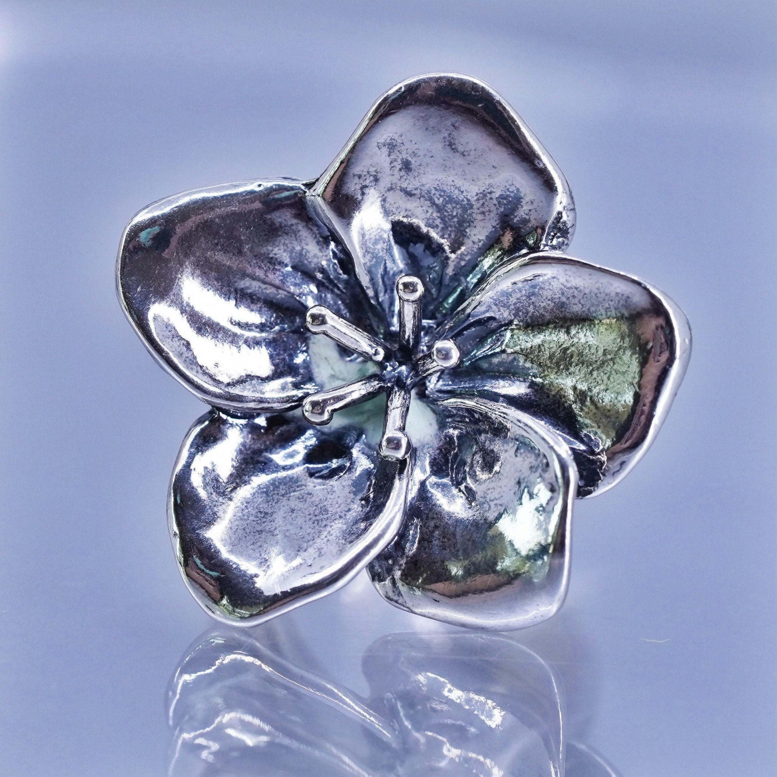 Size 7, Opulenza Jewelry Sterling Silver Ring, Handmade Flower 925