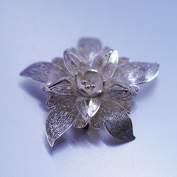 Vintage sterling silver handmade brooch, 925 fili… - image 3