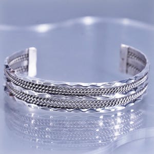 6.75”, Native American Sterling 925 silver bracelet, twisted braided cable cuff