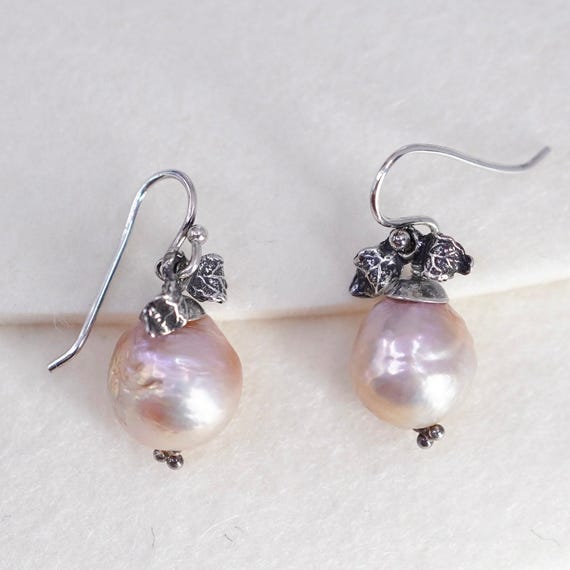 Vintage sterling 925 silver handmade earrings wit… - image 1