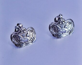 Vintage Sterling 925 Silber handgemachte Krone Ohrringe, Ohrstecker
