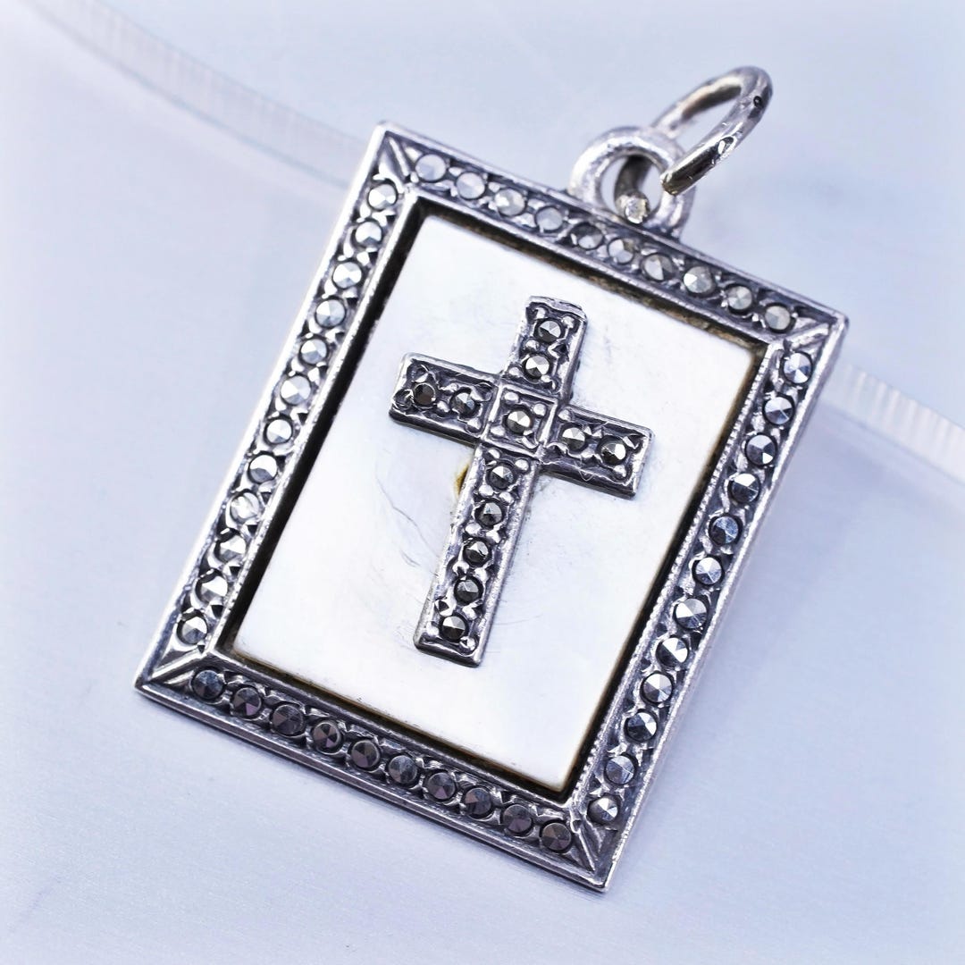 Sterling Silver 925 Handmade Cross Pendant With Mother of Pearl and ...