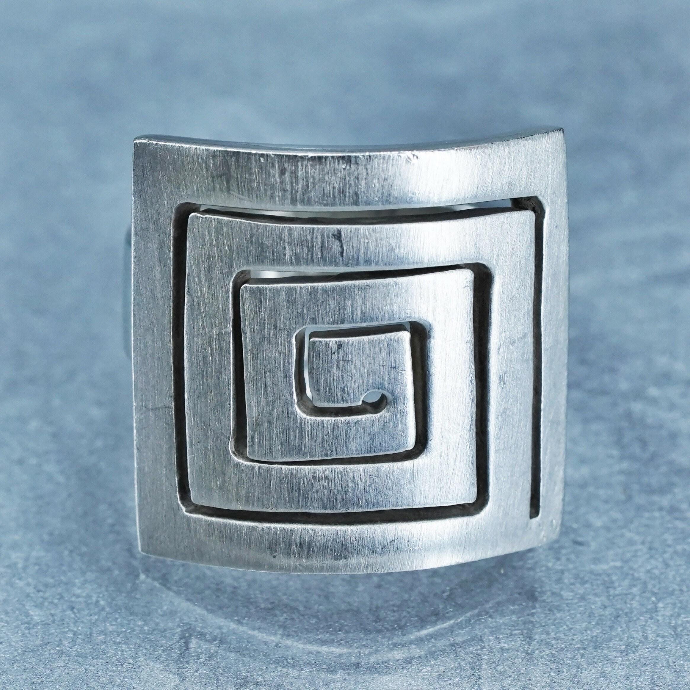 アクセサリー 60s Vintage Mexican Silver Ring Size 6.5, Vintage Mexican Sterling 925 Silver Ring, Modern Sprial