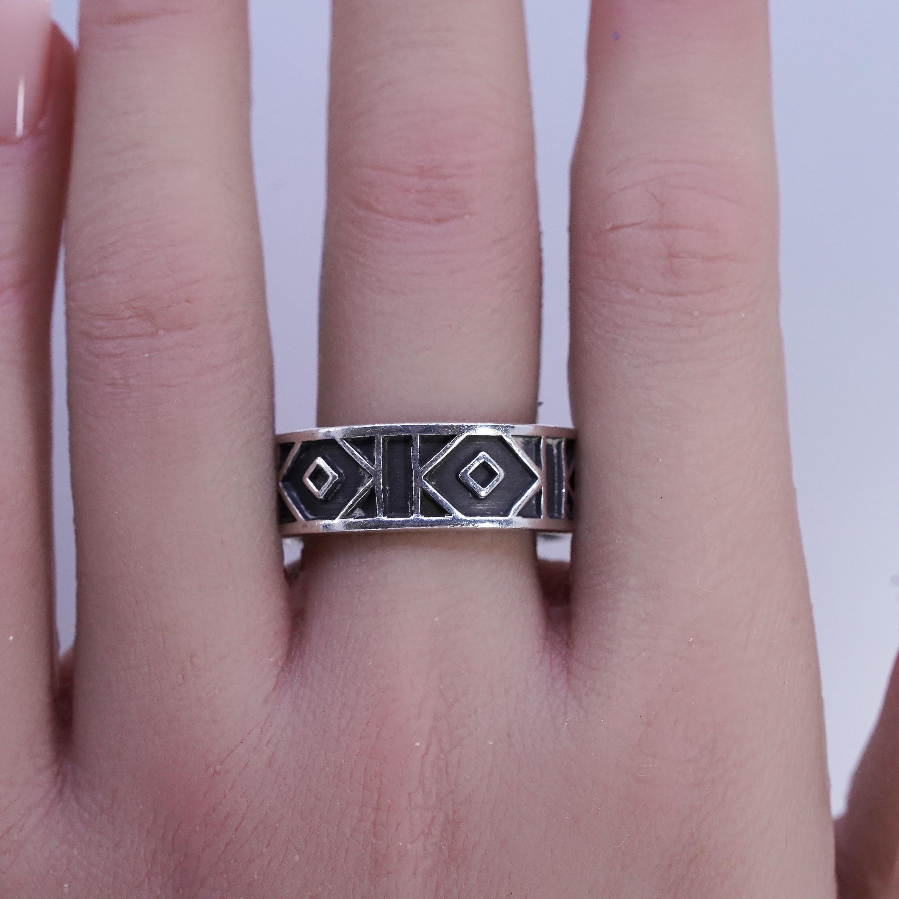 Vintage Mexican Sterling Silver Geometric Band Ring, Modernist
