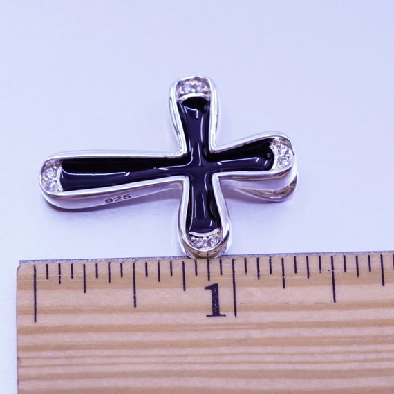 antique sterling 925 silver enamel cross pendant … - image 6