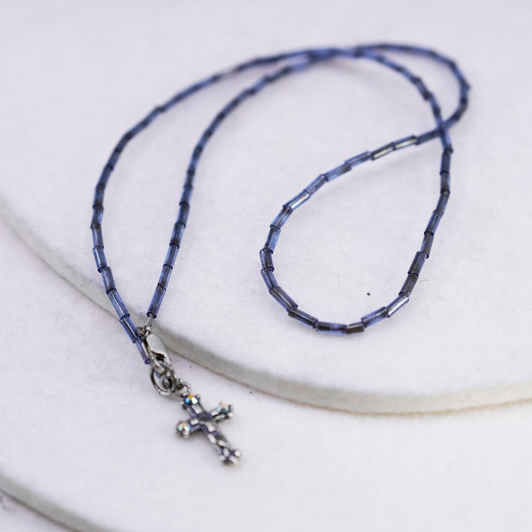 16”, Vintage Sterling 925 Silver Handmade Necklace With Cross Pendant ...