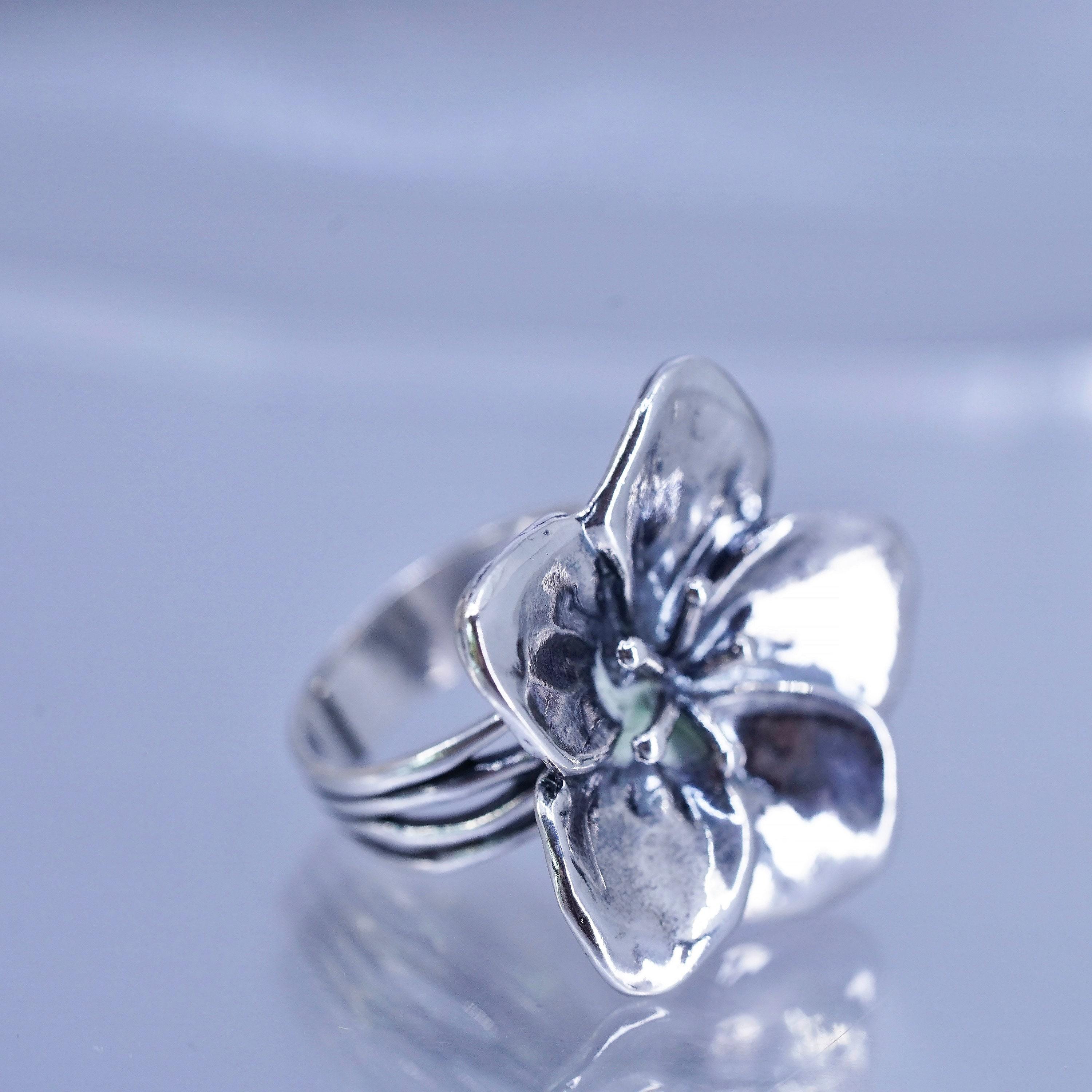 Size 7, Opulenza Jewelry Sterling Silver Ring, Handmade Flower 925