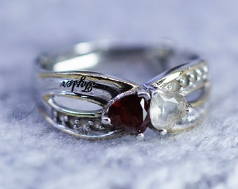 Taglia 8, anello vintage in argento Sterling 925 con rubino e quarzo rosa inciso "Kayla Tyler", stampato 925