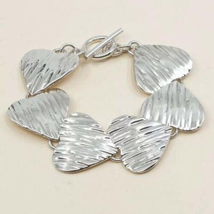 Pulsera vintage de plata de ley de 18 cm, hecha a mano, con cadena de eslabones de corazón de Italia 925