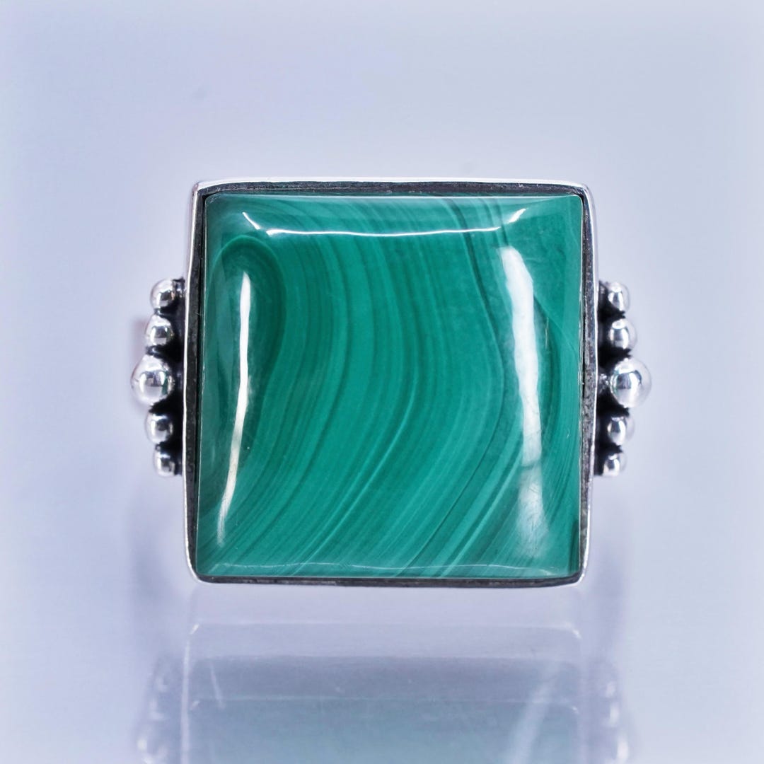 Size 8.5, Native American Navajo Sterling 925 Silver Ring With Square ...